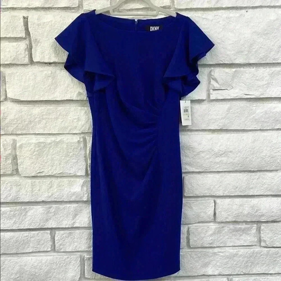 DKNY Flutter Mini Sheath Dress– Marine Blue- size 4 - NWT - Picture 1 of 5